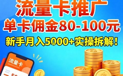 流量卡推广，单卡佣金80-100，新手月入5k+实操拆解！