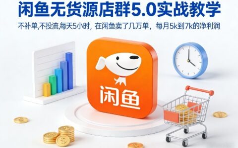 闲鱼无货源店群5.0实战教学，不补单，不投流，每天5小时，在闲鱼卖了几万单，每月5k到7k的净利润