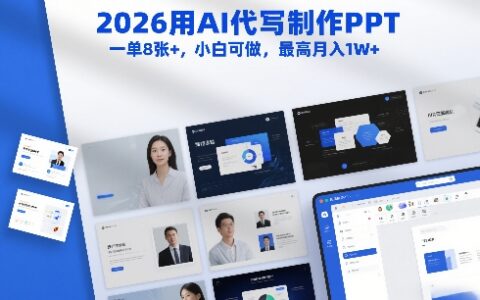 2026用AI代写制作PPT，一单8张+，小白可做，最高月入1W+