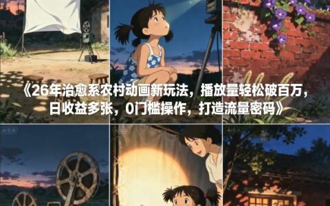 26年治愈系农村动画新玩法，播放量轻松破百万，日收益多张，0门槛操作，打造流量密码