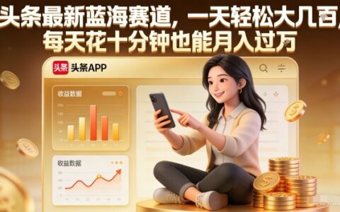 头条最新蓝海赛道，一天轻松大几张，每天花十分钟也能月入过1W【揭秘】
