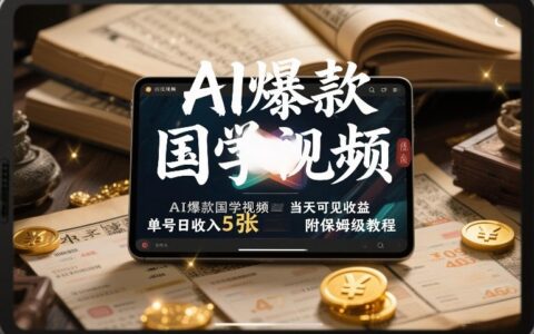 AI爆款国学视频，独家起号方法，小白直接上手，当天可见收益，单号日收入5张+附保姆级教程