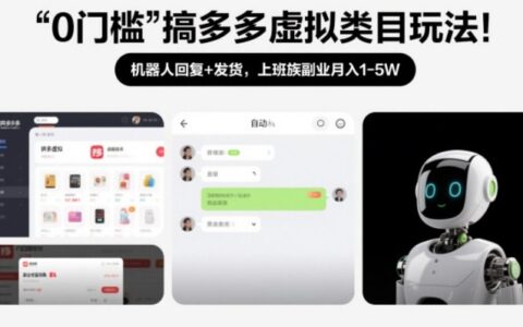 0门槛搞多多虚拟类目玩法！机器人回复+发货，上班族副业月入1-5W【揭秘】