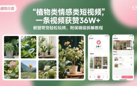 植物类情感类短视频，一条视频获赞36W+，橱窗带货轻松玩转，附保姆级拆解教程