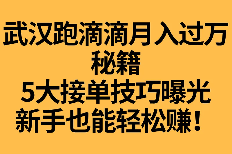 武汉跑滴滴月入过万秘籍：5大接单技巧曝光，新手也能轻松赚！