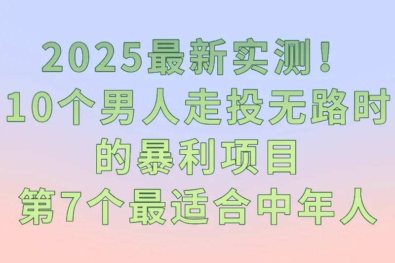 2025最新实测！10个男人走投无路时的暴利项目，第7个最适合中年人