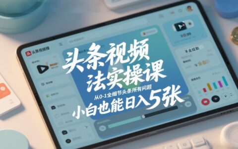 头条视频玩法实操课，从0-1全细节头条所有问题，小白也能日入5张