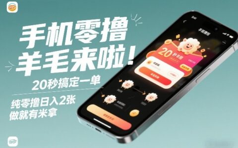 手机零撸薅羊毛来啦！20秒搞定一单，纯零撸日入2张，做就有米拿【揭秘】