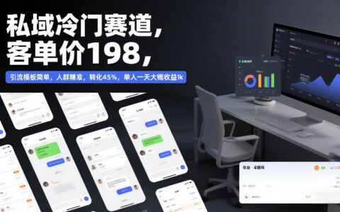 私域冷门赛道，客单价198，引流模板简单，人群精准，转化45%，单人一天大概收益1k