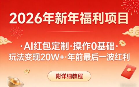 新年福利项目，AI红包定制，操作0基础，玩法变现20W+年前最后一波红利，附详细教程