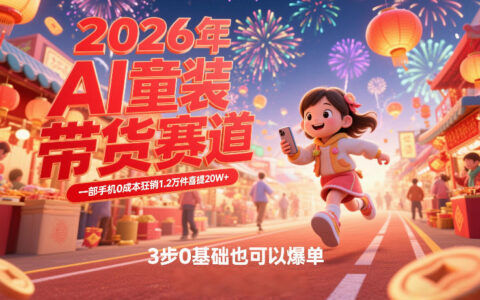 AI童装新春带货赛道，一部手机0成本狂销1.2万件喜提20W+，3步0基础也可以爆单
