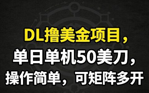 DL撸美金项目，单日单机50美刀，操作简单，可矩阵多开