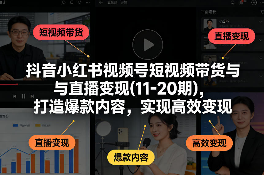抖音小红书视频号短视频带货与直播变现(10-20期)，打造爆款内容，实现高效变现（更新）