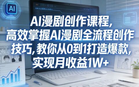 某社群AI漫剧创作课程，高效掌握AI漫剧全流程创作技巧，教你从0到1打造爆款，实现月收益1W+