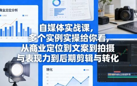 自媒体实战课，多个实例实操给你看，从商业定位到文案到拍摄与表现力到后期剪辑与转化
