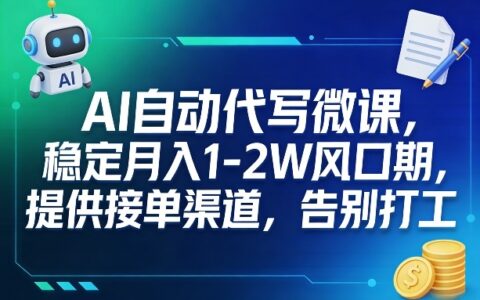AI自动代写微课，稳定月入1-2W风口期，提供接单渠道，告别打工