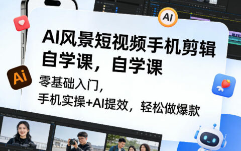AI风景短视频手机剪辑自学课，零基础入门，手机实操+AI提效，轻松做爆款