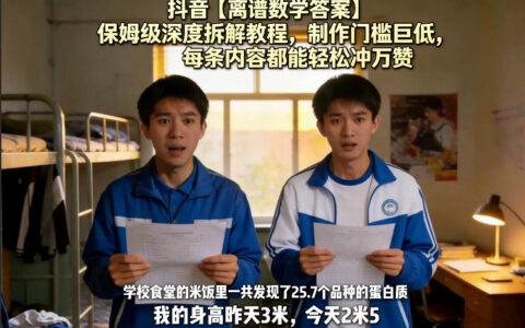 抖音【离谱数学答案】保姆级深度拆解教程，制作门槛巨低，每条内容都能轻松冲万赞，附详细步骤