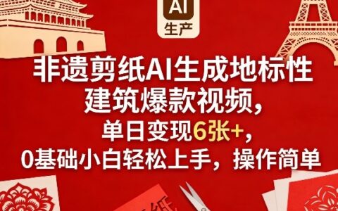 非遗剪纸AI生成地标性建筑爆款视频，单日变现6张+，0基础小白轻松上手，操作简单