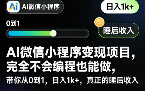 AI微信小程序变现项目，完全不会编程也能做，带你从0到1，日入1k+，真正的睡后收入