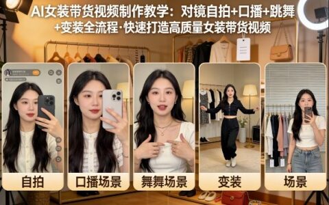 AI女装带货视频制作教学，对镜自拍、口播、跳舞、变装全流程，快速打造高质量女装带货视频