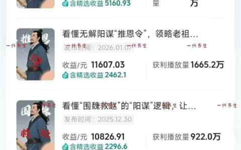 抖音300w粉丝博主的政史类科普视频教学，有大流量扶持，拿伙伴伙伴+精选独家双份收益