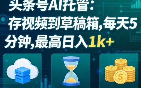 头条号AI托管，我存视频到你草稿箱，每天5分钟，最高日入1k+【揭秘】