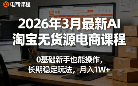 2026年3月最新AI淘宝无货源电商课程，0基础新手也能操作，长期稳定玩法，月入1W+