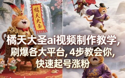 橘天大圣ai视频制作教学，刷爆各大平台，4步教会你，快速起号涨粉
