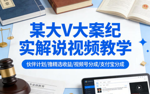 某大V大案纪实解说视频教学，可做伙伴计划、撸精选收益，视频号和支付宝分成计划均可