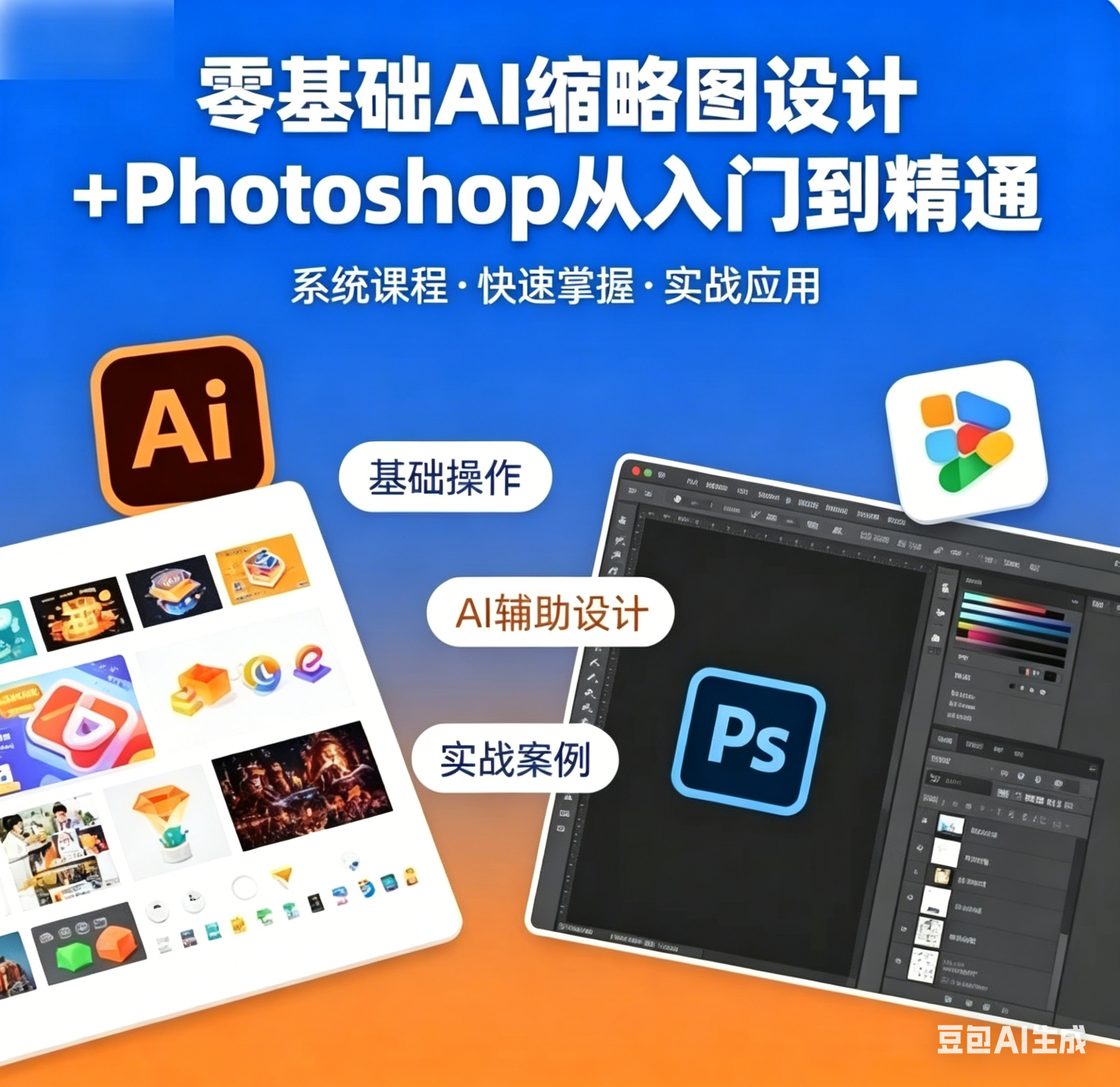 零基础AI缩略图设计+Photoshop从入门到精通 全套教程（含形象照拍摄精修）