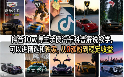 抖音10w博主亲授汽车科普解说教学，可以进精选和独家，从0涨粉到稳定收益（详细视频课程+1T素材）