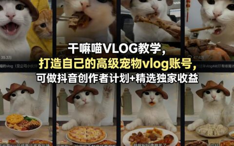 干嘛喵VLOG教学，打造自己的高级宠物vlog账号，可做抖音创作者计划+精选独家收益
