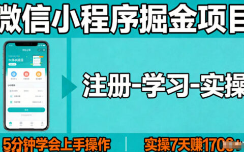微信小程序掘金项目，项目很简单，5分钟就能学会上手操作，实操7天賺了1700+【揭秘】