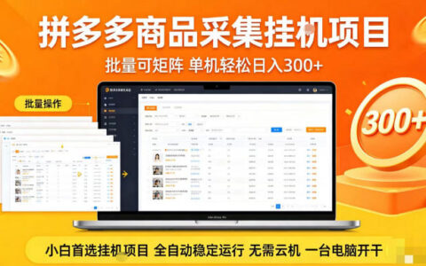 拼多多商品信息全自动采集项目，批量可矩阵，单机轻松日入300+，无需云机一台电脑开干【揭秘】