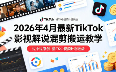26年4月最新TikTok影视解说混剪搬运教学，过中过原创，撸TK中视频计划收益