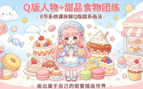 Q版人物+甜品食物团练，8节系统课拆解Q版甜系画法，画出属于自己的甜蜜插画世界