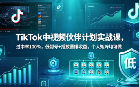 TikTok中视频伙伴计划实战课，过中率100%，低封号+播放量賺收益，个人矩阵均可做
