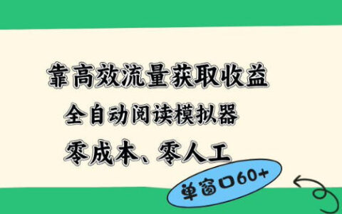 靠高效流量获取收益，零成本全自动阅读模拟器2.0全新玩法，单窗口高达50+蓝海小众项目【揭秘】