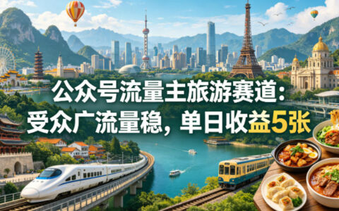 公众号流量主之旅游赛道，受众广+流量稳，平均单日收益5张+