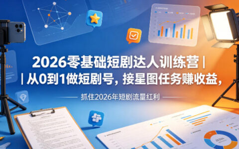2026零基础短剧达人训练营｜从0到1做短剧号，接星图任务賺收益，抓住2026年短剧流量红利