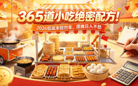365道小吃绝密配方！2026低成本轻创业，摆摊日入不愁