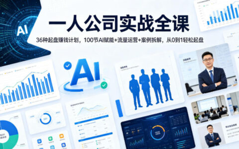 一人公司实战全课｜36种起盘賺钱计划，100节AI赋能+流量运营+案例拆解，从0到1轻松起盘