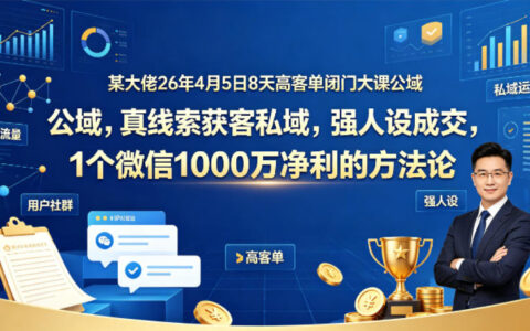 某大佬26年4月5日8天高客单闭门大课公域，真线索获客私域，强人设成交，1个微信1000W净利的方法论
