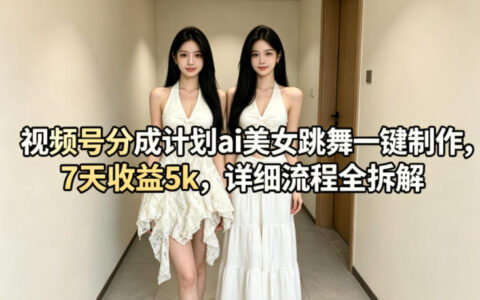 视频号分成计划ai美女跳舞一键制作，7天收益5k，详细流程全拆解