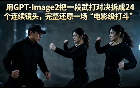 用GPT-Image2把一段武打对决拆成24个连续镜头，完整还原一场“电影级打斗”