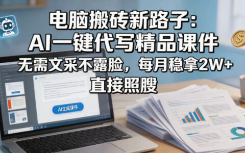 电脑搬砖新路子：AI一键代写精品课件，无需文采不露脸，每月稳拿2W+，直接照搬