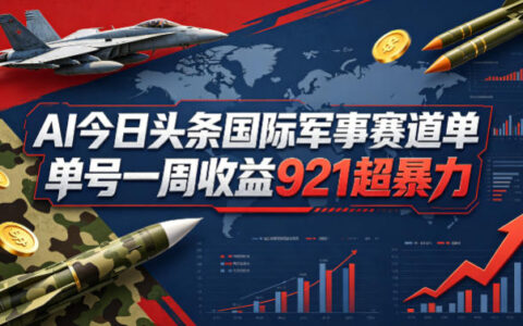 AI今日头条国际军事赛道，单号一周收益921，超暴力