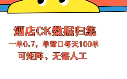 上班也能玩的酒店CK数据归集，一单0.7单窗口每天可做100单，一个人就能矩阵操作【揭秘】