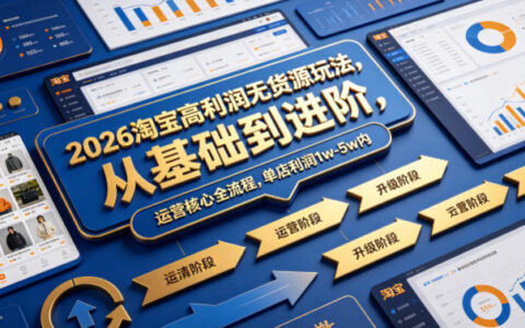 2026淘宝高利润无货源玩法，从基础到进阶，运营核心全流程，单店利润1w-5w内